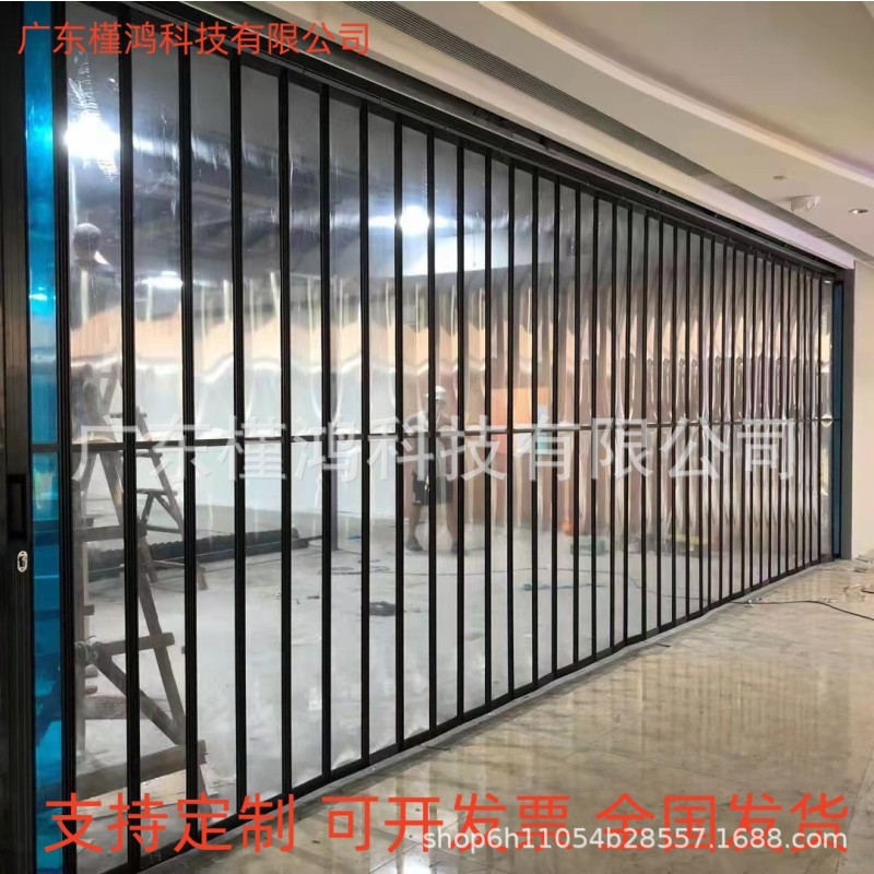铝合金水晶折叠门商场隔断门汽车美容店铺推拉门PVC透明折叠门