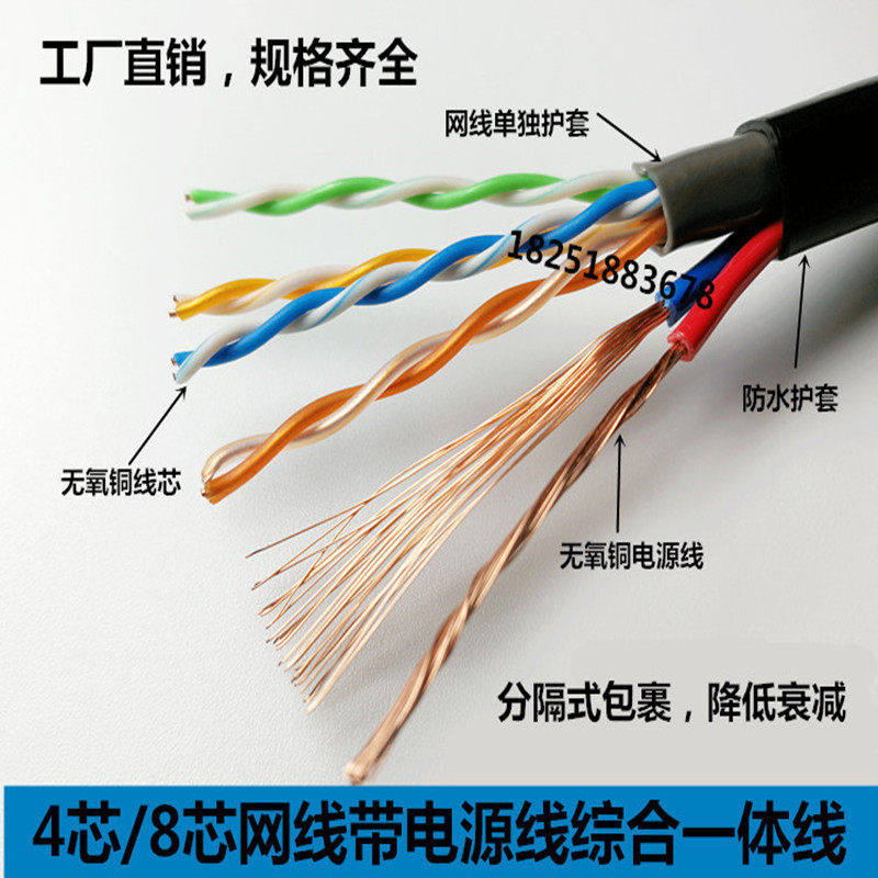 网络综合监控线带电源一体线专用二合一覆合网线监控电源线视频线