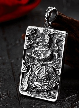 ROCK PUNK创意个性男士钛钢吊坠复古霸气关公挂件做旧挂坠双面