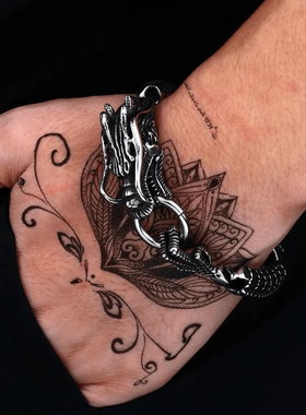 ROCK PUNK民族风饰品钛钢复古腾龙手链霸气男士个性朋克单身饰品