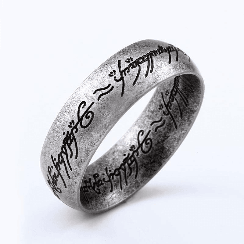 Rock Punk 欧美时尚潮牌雕刻精制版魔戒钛钢真空电镀金个性食指环