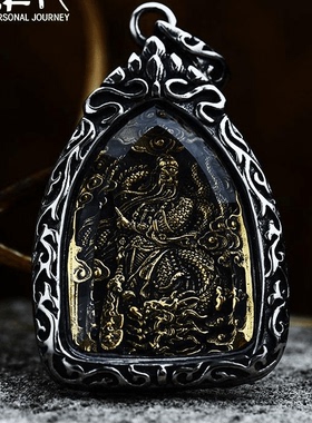 ROCK PUNK时尚潮牌款钛钢关公关二爷吊坠创意财神复古项链精雕