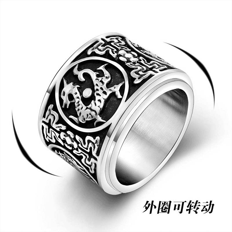 ROCK PUNK中国风潮男士国潮戒指 复古可转动四大神兽个性时尚指环