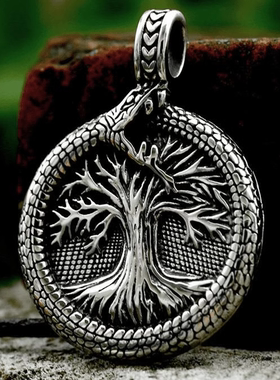 Rock Punk坠 时尚潮牌钛钢衔尾蛇吊坠饰品创意北欧维京生命树项坠