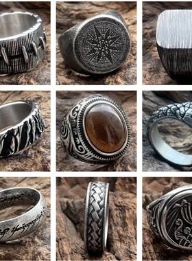 复古做旧大码质感钛钢戒指潮人个性不掉色不锈钢指环王嘻哈饰品