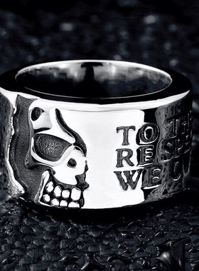 ROCK PUNK霸气男士骷髅半脸戒指食指手工抛光不掉色欧美潮牌指环