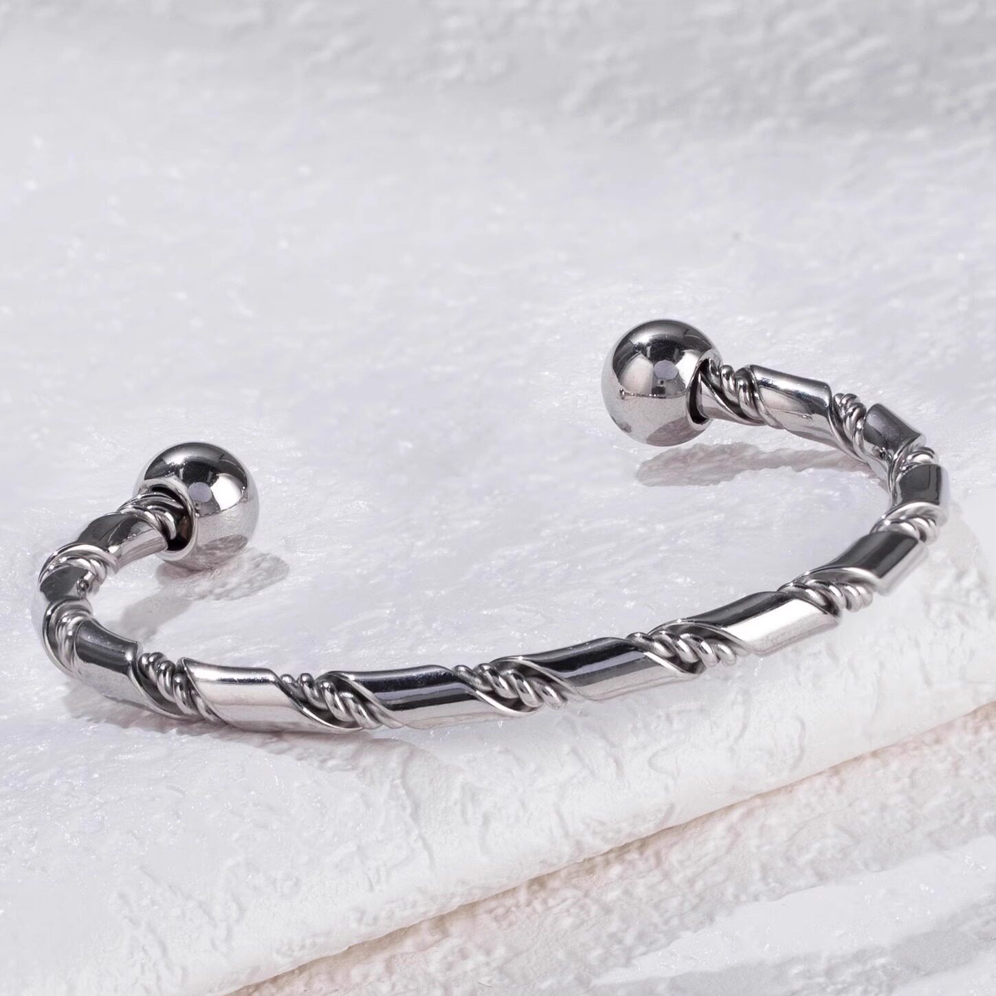 ROCK PUNK灵动银环手镯男冷淡风钛钢开口手镯简约百搭可调节饰品