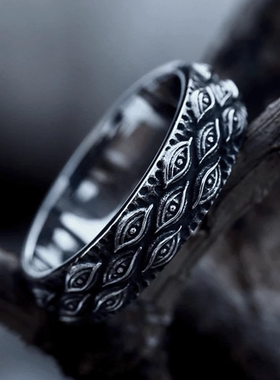 ROCK PUNK潮流男士上帝之眼戒指复古眼睛指环新款朋克做旧手饰品