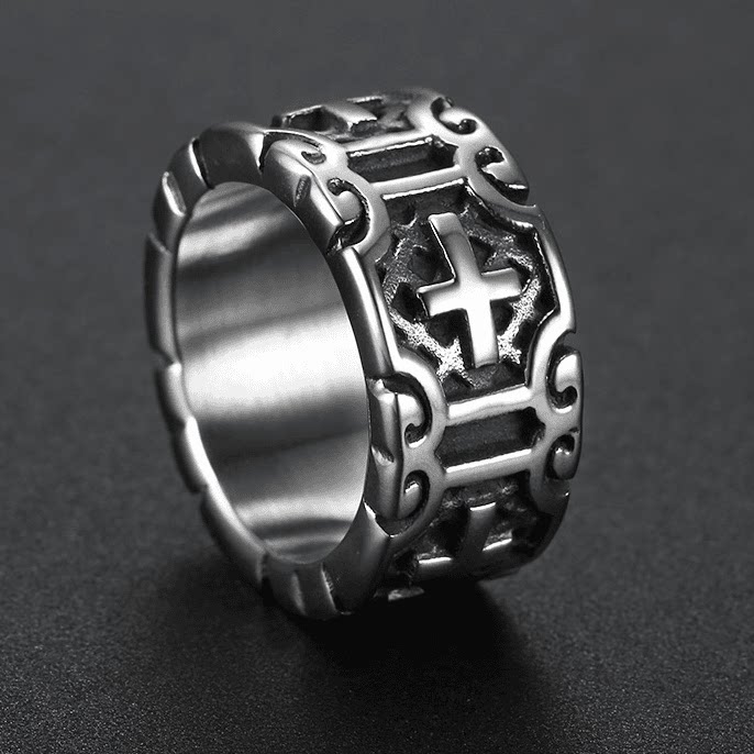 ROCK PUNK欧美朋克个性菱形十字架戒指男女款钛钢指环潮流时尚