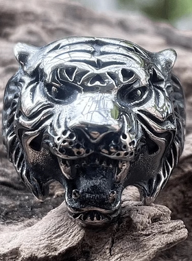 ROCK PUNK霸气生肖虎戒指霸气男士高级感朋克风个性摇滚嘻哈指环