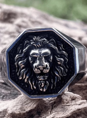 ROCK PUNK霸气狮子王钛钢戒指男士欧美不掉色朋克手工小众潮指环