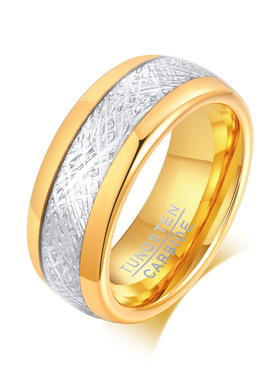 工厂批发钨钢压纹戒指间金色男士8mm指环潮流时尚金属饰品TCR-096