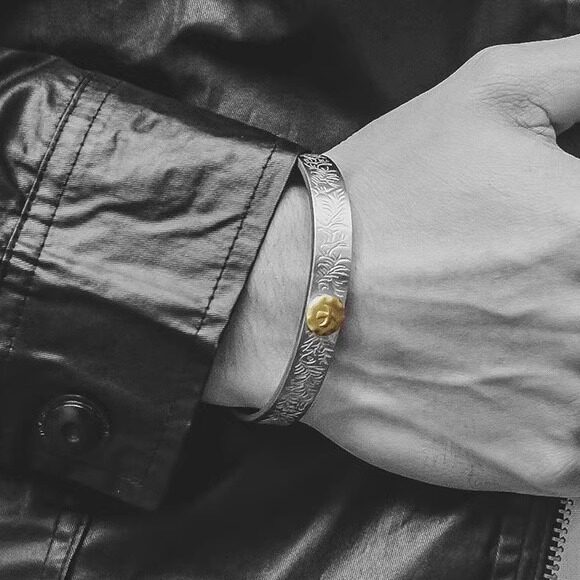 ROCK PUNK印第安开口钛钢手镯潮人男女民族风老鹰简约情侣手环