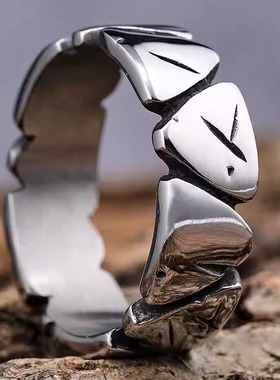 ROCK PUNK简约ins摇滚嘻哈戒指素圈划痕破坏感钛钢单身气质潮指环