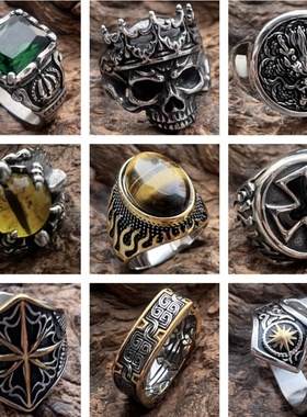 复古色间金色皇冠骷髅不掉色大码霸气不锈钢皇冠骷髅做旧嘻哈饰品