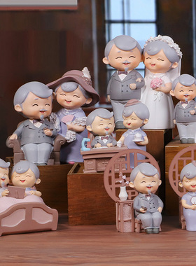 民国往事创意老头老太太小灯老爷爷摆件父母长辈结婚周年纪念礼物