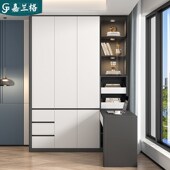 90度转角书桌衣柜一体组合家用卧室小户型L型衣柜连书桌柜子9A53