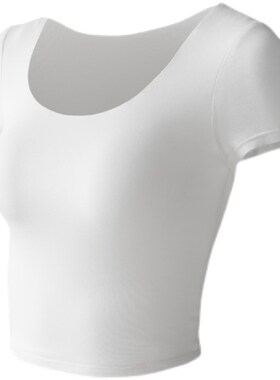 MOONA 冰爽亲肤 白色短袖T恤女夏季方领修身显瘦紧身短款纯棉上衣