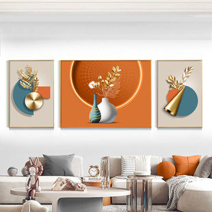 轻奢客厅电表箱三联画电闸装饰画抽象几何遮挡画沙发背景墙晶瓷画