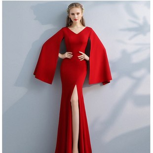 晚礼服裙女2024新款长款显瘦简单大方红色气质高贵宴会晚宴连衣裙