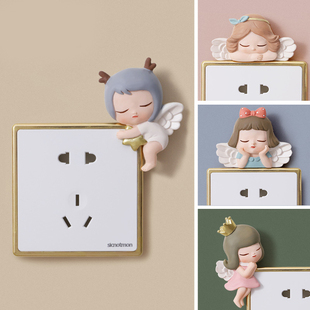 小天使3D卡通立体墙贴创意家居壁饰无框遮丑开关贴墙面开关板装饰