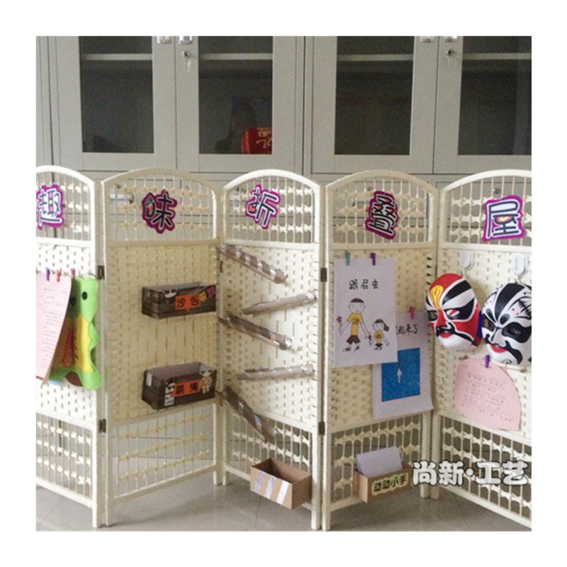 黄色小孩子藤编幼教隔断墙活动区低矮遮帘屏风隔断客厅小户型简易