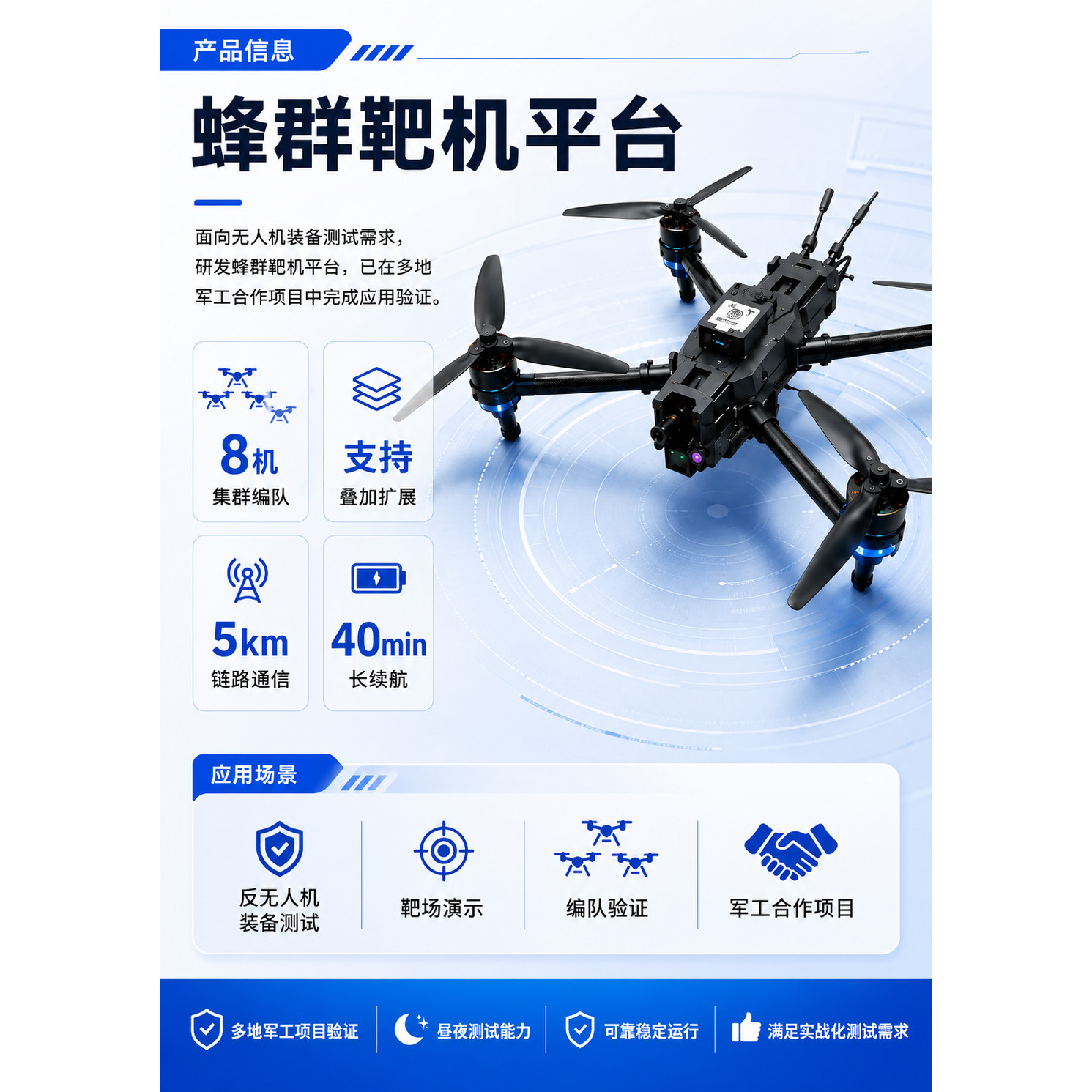 瓴乐蜂群靶机平台 多无人机集群编队系统 二次开发8机协同科研训练 5km链路 40分钟续航定制款