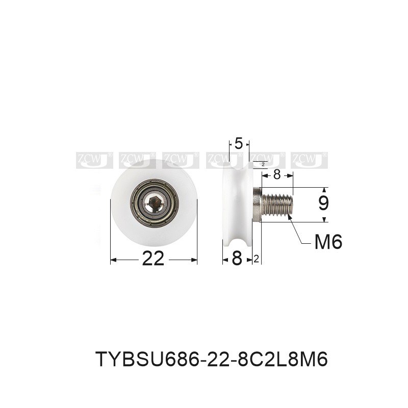 U型槽包塑轴承6*22*8滚轮U槽轴承门窗滑轮推拉门尼龙轮凹槽轮686