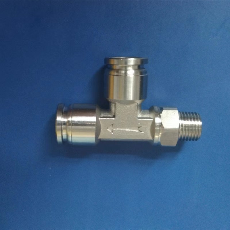 不锈钢304侧三j通PD气管快插360旋转接头外螺纹外丝耐高温高压腐