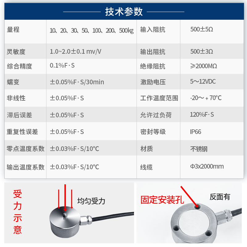 金诺微型称重传感器JHBM-M1压力重力电子配料秤100kg测力感应器