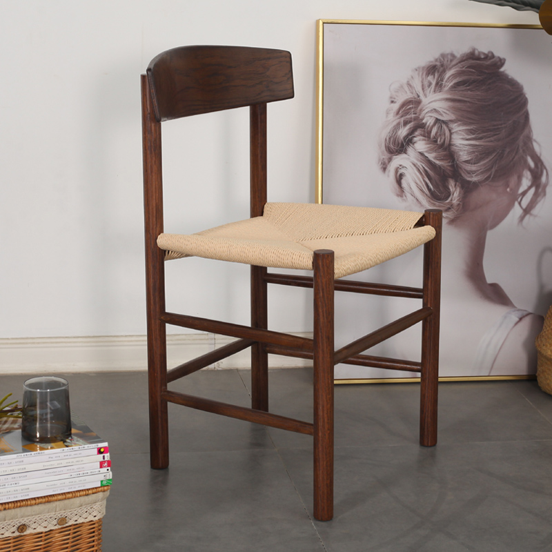 北欧简约实木餐椅白橡木休闲椅原木椅创意靠背书房日式编绳椅子