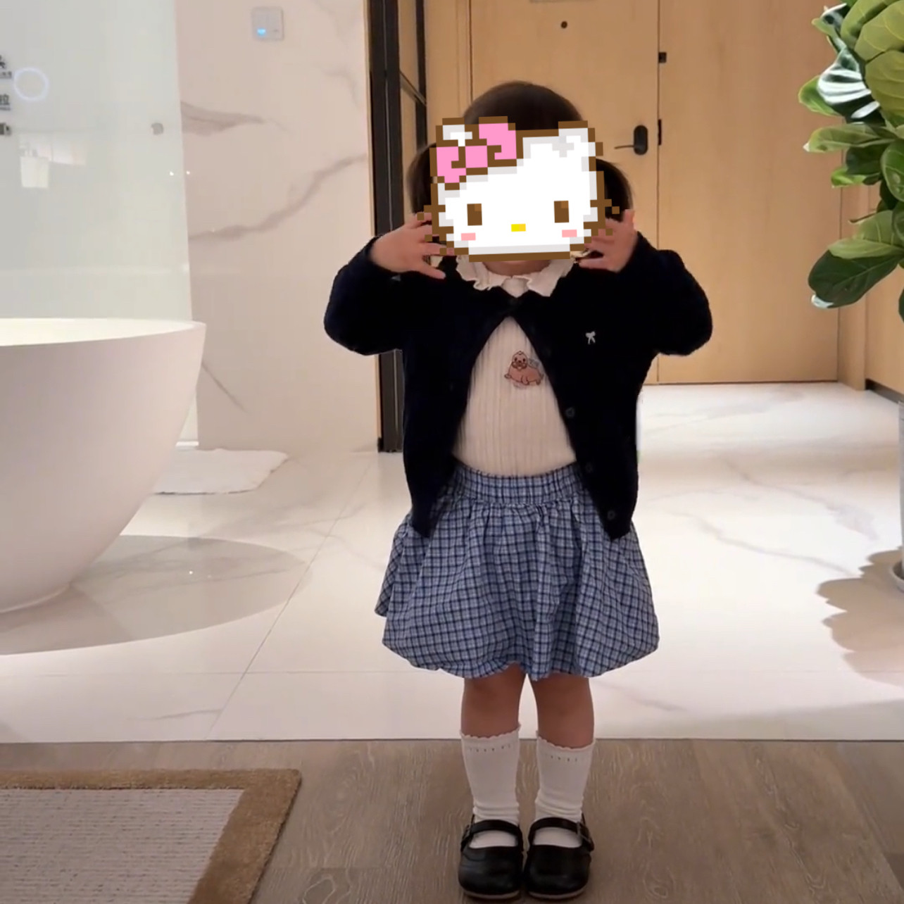 套装新款女童学院风上衣花苞短裙2025秋季可爱透气蓝色格子半身裙