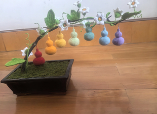 七彩手工钩织葫芦仿真花束摆件趣味DIY编织纯手工制作
