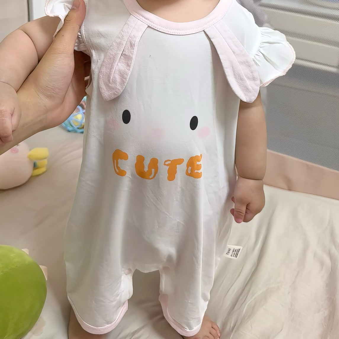 小兔子新款夏季小飞袖空调服宝宝幼儿童爬服连体衣新生儿无骨哈衣