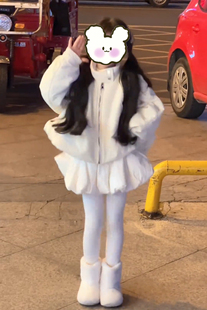 气质百搭2025新款女童冬季保暖加厚立领花苞棉服花苞棉裙裤套