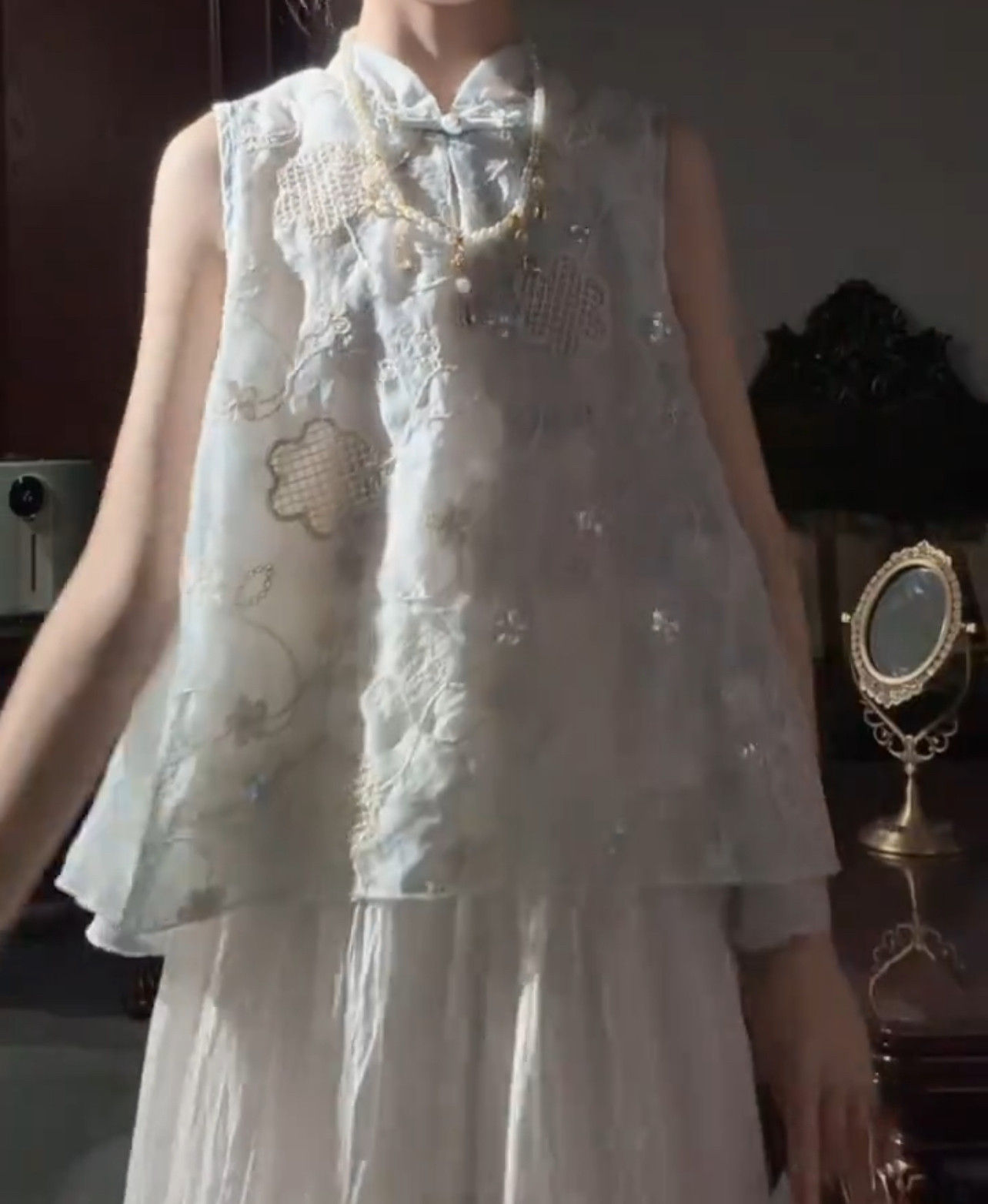 时尚立领小女孩时髦无袖裙子公主套装女童新中式汉服夏装中国风