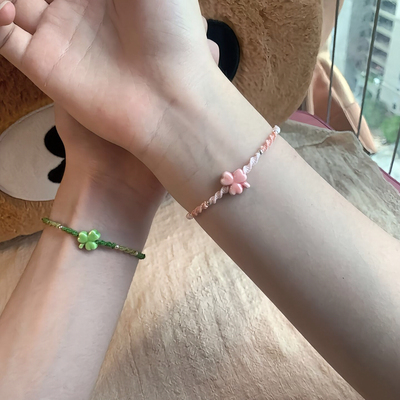 甜美清新闺蜜礼物macrame女樱花手工编织成品手绳天然橄榄石手链