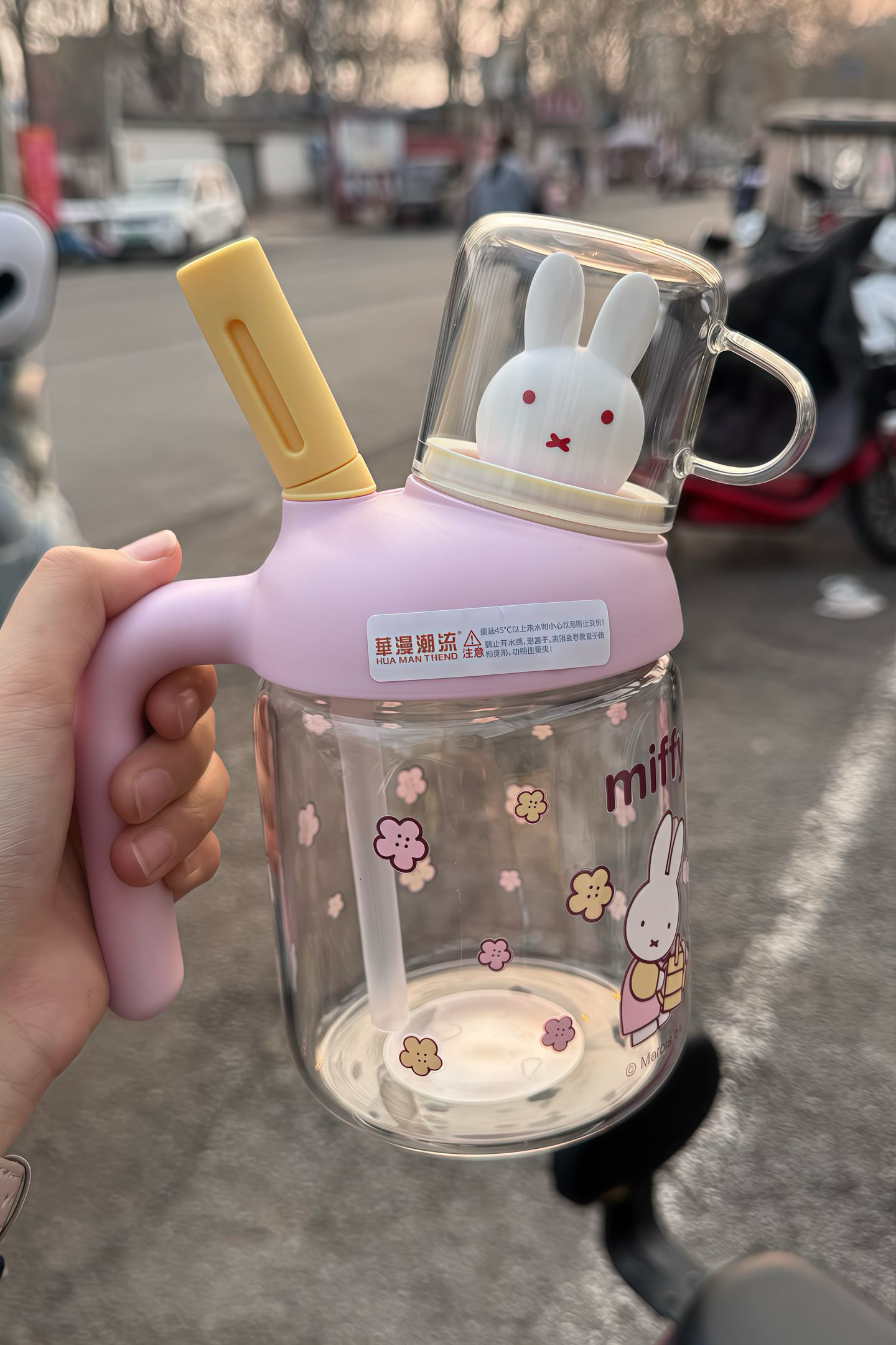 玻璃水杯甜美小兔子2026大容量可爱吸管杯高颜值家用卡通水杯