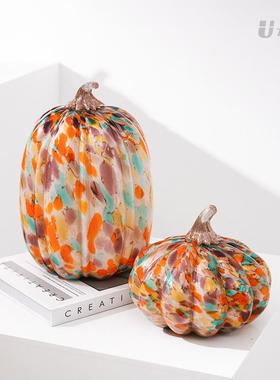 现代轻奢桌面琉璃摆件高级感客厅酒柜玄关南瓜工艺品创意家居装饰