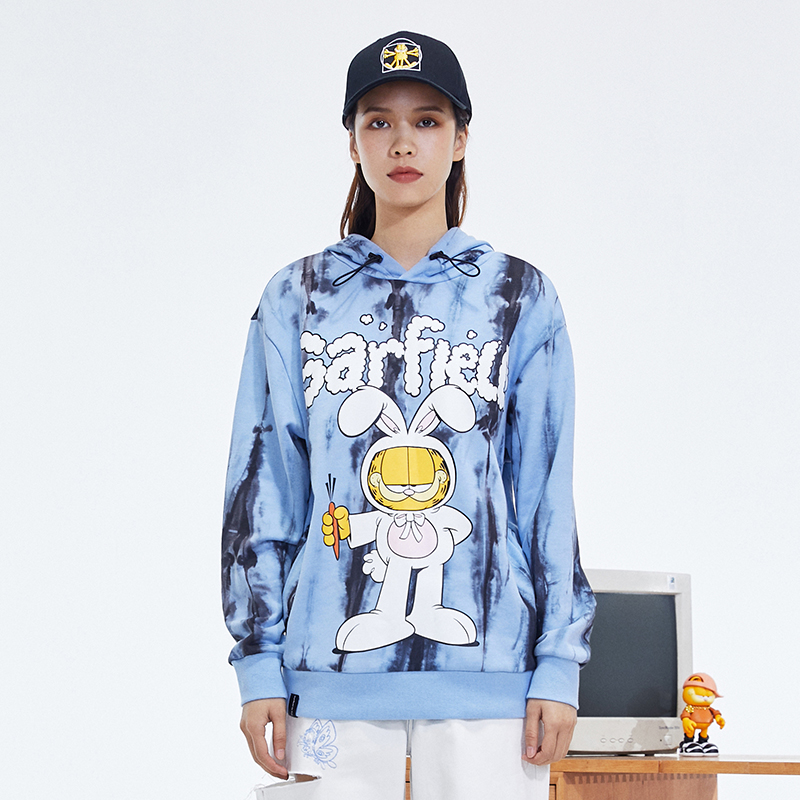 Fun加菲猫兔子印花中性连帽卫衣