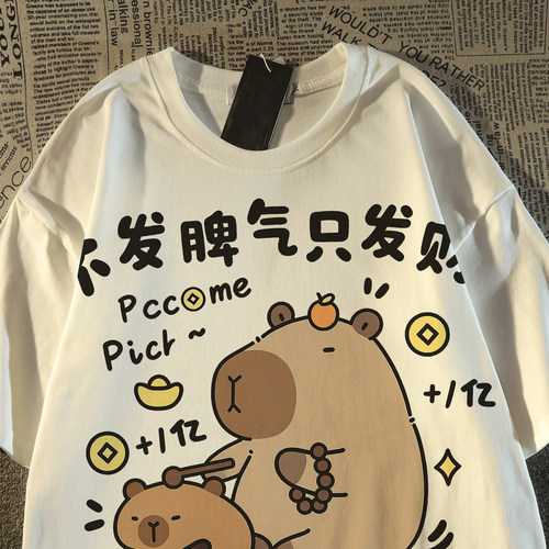 清仓撤回~专柜捡漏国潮百搭趣味文字印花男女情侣短袖T恤宽松休闲