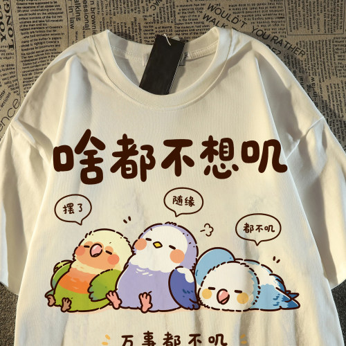 反季撤回~清仓捡漏国潮百搭趣味小鸟文字印花设计情侣短袖T恤宽松