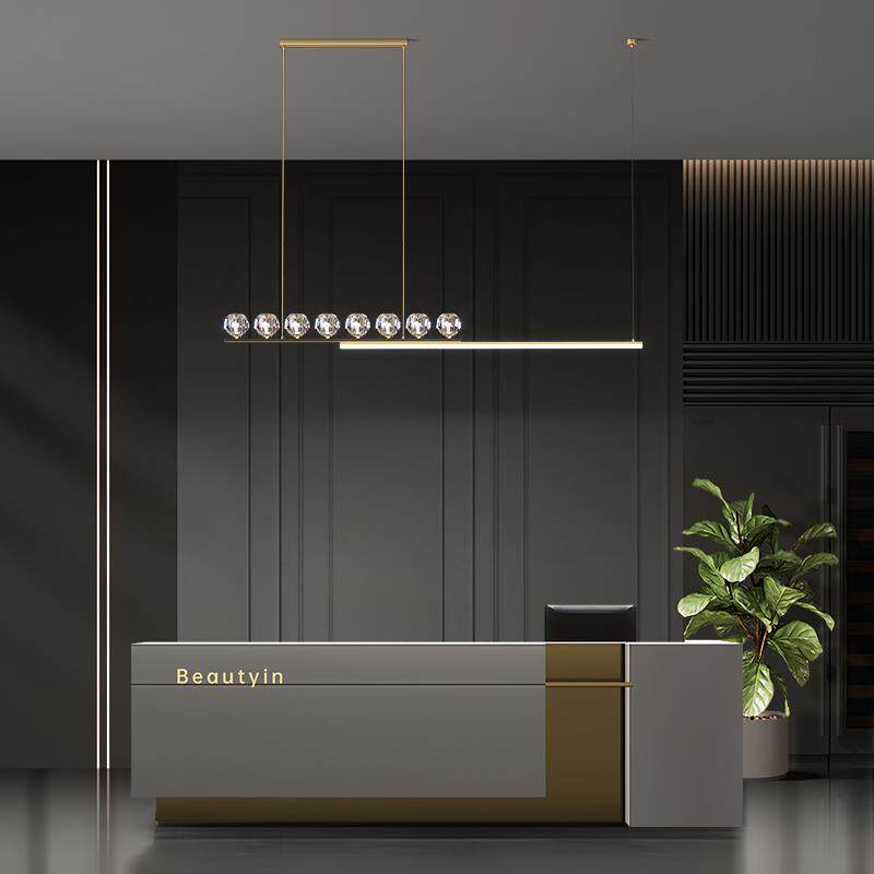全铜餐厅吊灯轻奢长条吧台饭厅水晶灯简约后现代超长前台岛台灯具