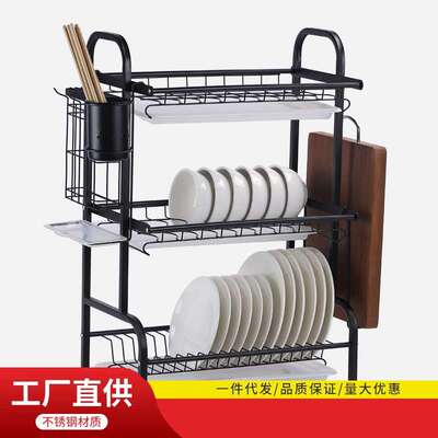 厨房沥水架置物架不锈钢碗碟架多功能双层收纳架沥水碗碟架台面