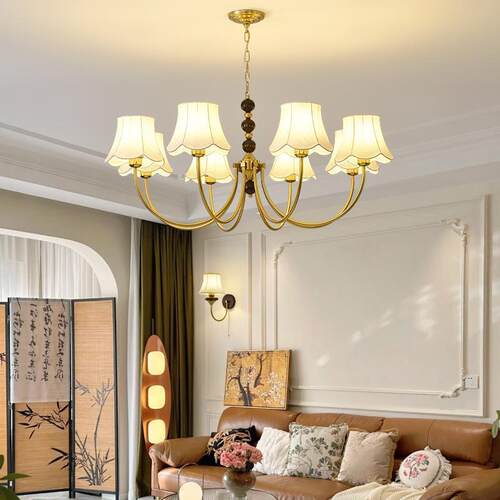 复古客厅布艺实木吊灯中古设计师美式南洋风大厅法式餐厅卧室主灯