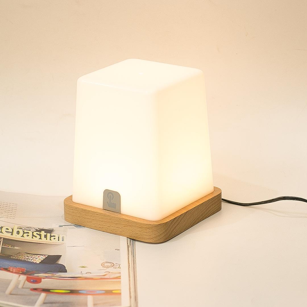 床头台灯木头钟 LED触控静音夜光数码时钟 卧室氛围灯柔光台钟灯