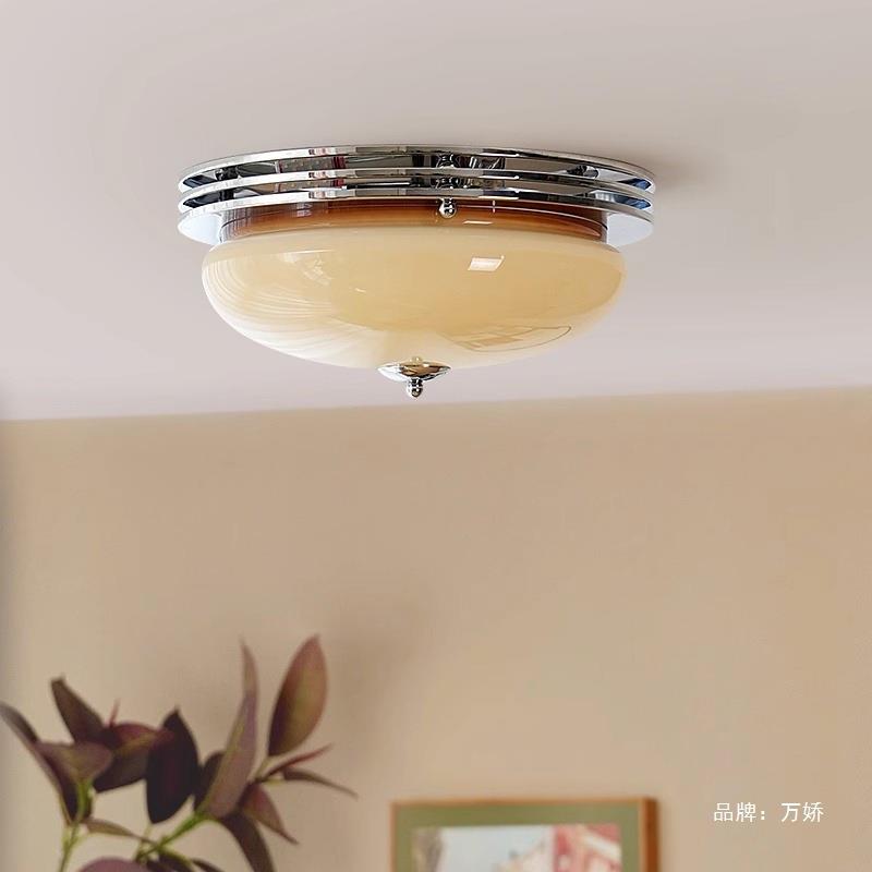 中古卧室吸顶灯法式奶油风复古主卧房间灯新款玻璃蛋挞书房灯具