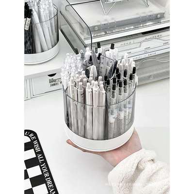 旋转笔筒轻奢高级感办公室桌面笔桶亚克力多功能大容量文具收纳盒