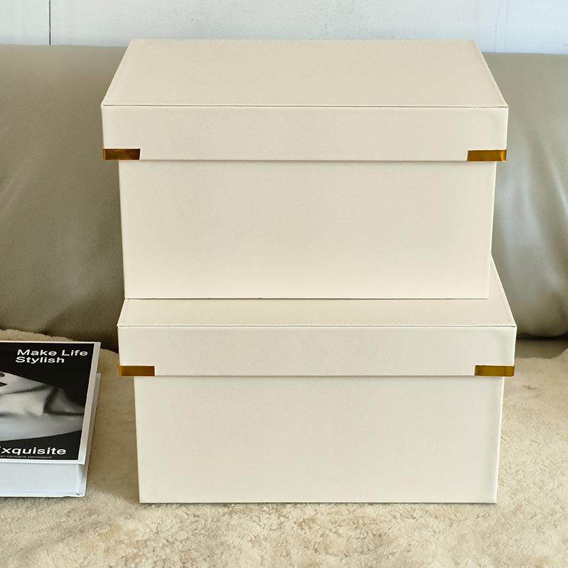 新中式样板房展厅简约皮质储物箱家居桌面软装摆件客厅整理收纳箱