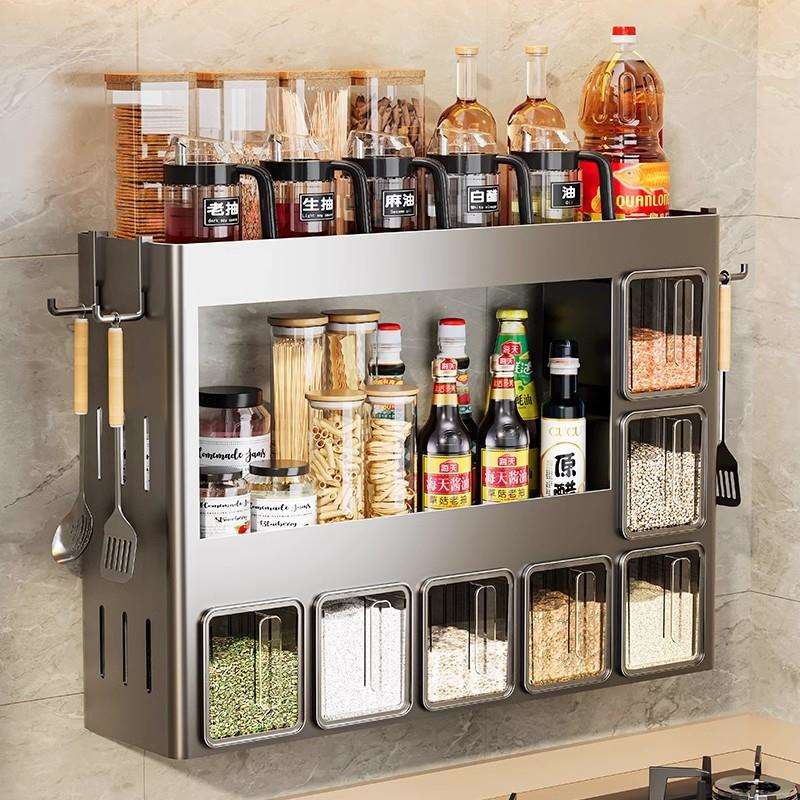 厨房调料盒置物架多功能壁挂式调味料品组合套装免打孔多层收纳架